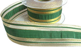40mm green and metallic gold mesh striped ribbon 