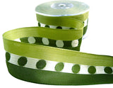 40mm Green Wire Edge Dots Ribbon, Reversible Silk Jacquard Centre