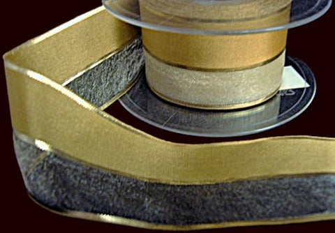 40mm Honey Solid-Cream Sheer-Metallic Stripe Ribbon, Berisfords