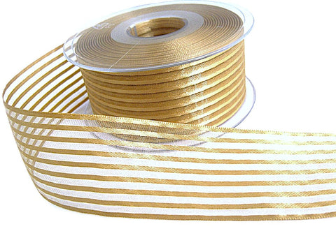 40mm Honey Gold Satin-Sheer Organza Stripe Ribbon | Berisfords
