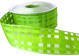 40mm Lime Green Grosgrain & Sheer Check Wire Edge Ribbon | Berisfords