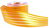 40mm width marigold satin, sheer and thin metallic gold striped ribbon. Buy per metre, cut to length. Ribbonmoon huge online Berisfords Ribbons range.