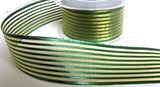 40mm metallic green & gold organza mesh striped ribbon.