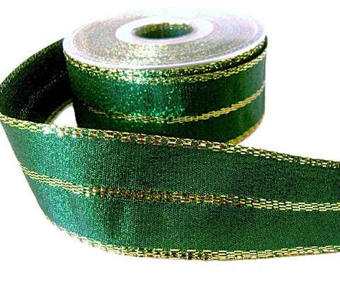 40mm Metallic Green Lame Ribbon with Gold Lurex Stripes | Berisfords