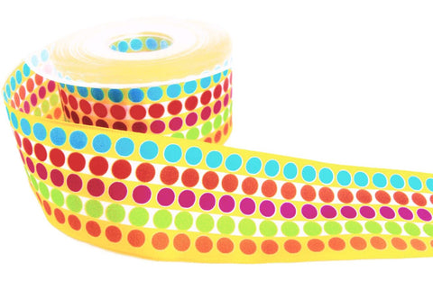 40mm Multi Colour-Spotty Striped Taffeta Ribbon by Berisfords