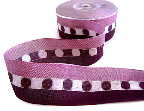 40mm Purples Woven Silk Dot Centre Ribbon, Wire Edge