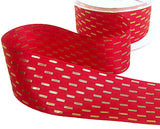 40mm red taffeta ribbon with metallic gold woven stripes