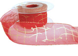 40mm green organza ribbon with metallic gold tinsel edges & abstract check print.