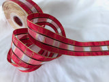 R2343 40mm Red-Wine-Sheer-Metallic Gold Geometric Tartan Ribbon