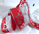 R6161 40mm Red-Metallic Mesh Silver Print Wire Edge Ribbon-Berisfords