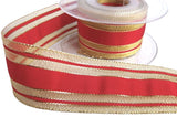 40mm red and metallic gold mesh striped ribbon 