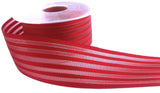 40mm red and gold metallic striped satin‑sheer ribbon with wire edge, 10m length