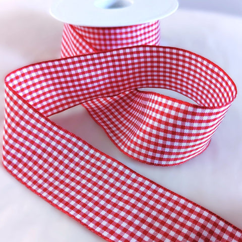 40mm Red and White Polyester Gingham Ribbon by Berisfords ribbons uk