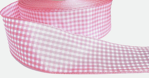 40mm Rose Pink-White Polyester Gingham Ribbon by Berisfords
