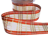 Ribbon Sale | 40mm Rust-White-Gold-Iridescent Crystal Plaid | 10mtrs