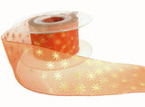 40mm rust organza ribbon with a metallic gold Christmas stars print.