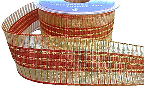 40mm Rusts & Metallic Gold Woven Tartan Ribbon - Berisfords