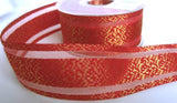 40mm Scarlet Berry & Metallic Gold Ribbon-Sheer Stripes - Berisfords