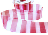 40mm Cardinal Red & White Banded Bold Stripe Sheer Ribbon | Berisfords