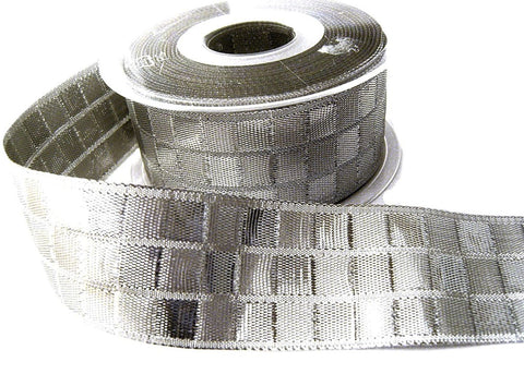 40mm silver metallic check ribbon