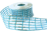 40mm Turquoise-Metallic Silver Sheer-Check Ribbon by Berisfords