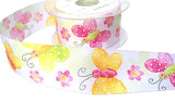 40mm Butterfly & Floral Print Wire Edge Taffeta Ribbon | Berisfords