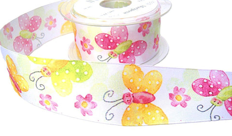 40mm Butterfly & Floral Print Wire Edge Taffeta Ribbon | Berisfords