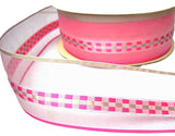 45mm Pinks & Grey Solid & Woven Silk Jacquard Stripe Organza Ribbon