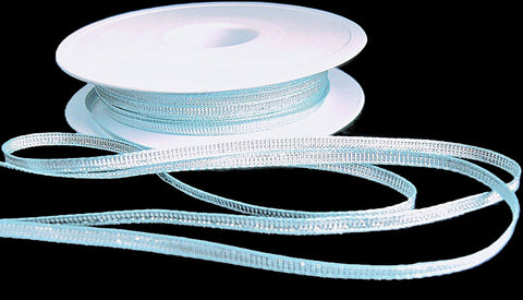 4mm metallic silver and pale blue dragonfly ribbon - Berisfords Ribbons