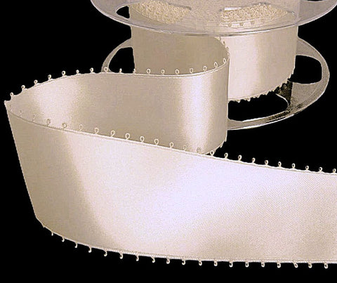 50mm Antique Cream Picot Edge Double Face Satin Ribbon | Berisfords