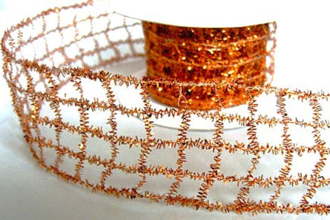 Sale | Berisfords 50mm Copper Metallic Tinsel Mesh Wired Ribbon