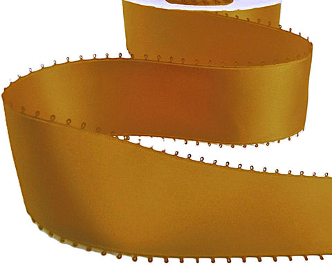 50mm Dark Gold Picot Edge Double Face Satin Ribbon | Berisfords
