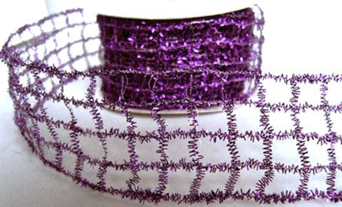 Sale | 20mtrs | 50mm Purple Tinsel Wired Mesh Ribbon | Berisfords