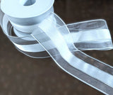 Berisfords 50mm Sheer Organza Ribbon with a Satin Centre and Thin Metallic Stripes and edges