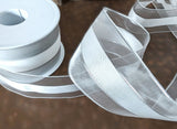 50mm Berisfords Sheer Organza Ribbon with a Satin Centre and Thin Metallic Stripes and edges