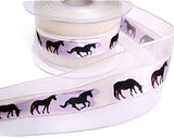 50mm Horses Print Satin, Organza & Metallic Stripe Ribbon | Berisfords