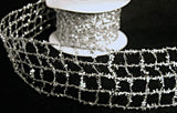 Sale | 20mtrs | Berisfords 50mm Silver Wired Tinsel Mesh Ribbon