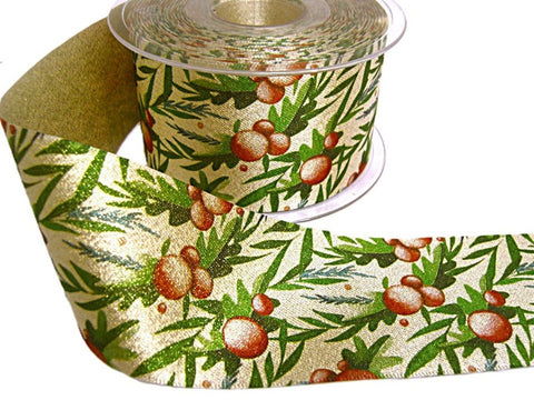55mm Christmas Print Gold Metallic Glitter Satin Ribbon | Berisfords