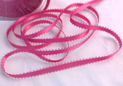 R7036 5mm Shocking Pink Double Faced Picot Edge Satin Ribbon by Berisfords