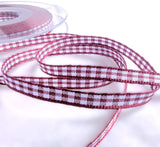 5mm burgundy and white traditional polyester gingham ribbon by Berisfords ribbons Uk