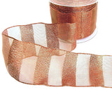 60mm Metallic Copper Glitter Stripe Wired Organza Ribbon | Berisfords