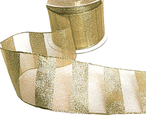 60mm Metallic Gold Glitter Stripe Wired Organza Ribbon | Berisfords