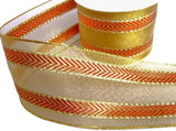 65mm Metallic Gold Mesh Wire Edge Ribbon with Red & Silver Stripes