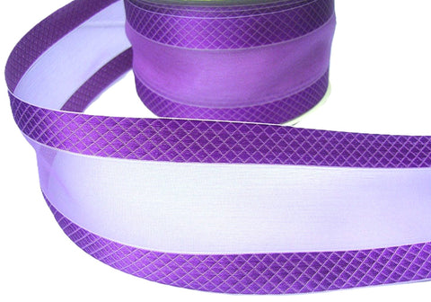 70mm Lilac Sheer Ribbon with Purple Silk Jacquard Borders