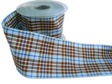 70mm Blues & Brown Polyester Tartan Ribbon by Berisfords