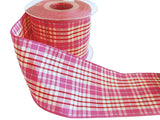 70mm Pink-Cream-Red-Blue Polyester Tartan Ribbon by Berisfords
