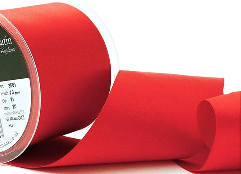 70mm poppy red double face polyester satin ribbon
