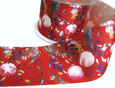 70mm Red-Multi Christmas Print Grosgrain Ribbon | Berisfords