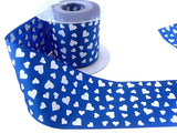70mm Royal Blue & White Printed Love Heart Design Ribbon