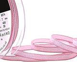 7mm pink polyester ribbon with a glittery metallic weave.